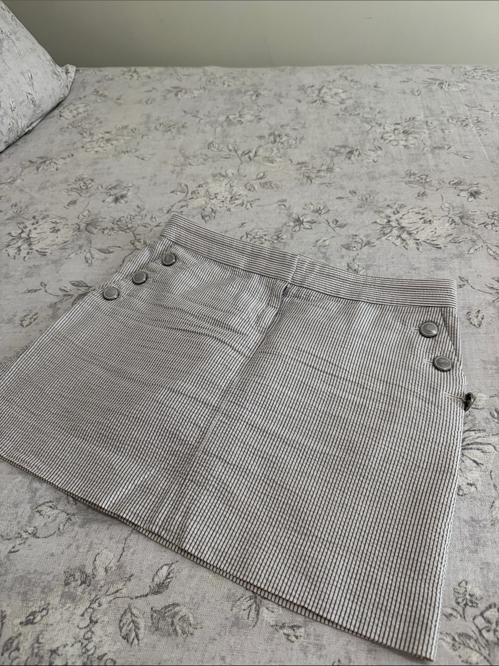J. Crew Black and White Pinstriped Mini Skirt with Side Buttons